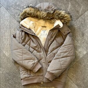 Girls Abercrombie Tan Fur-Lined puffer Jacket